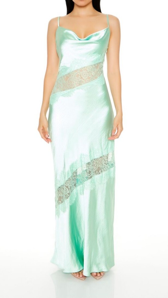 Forever 21 Lace Trim Satin Cowl Maxi Dress, Small
