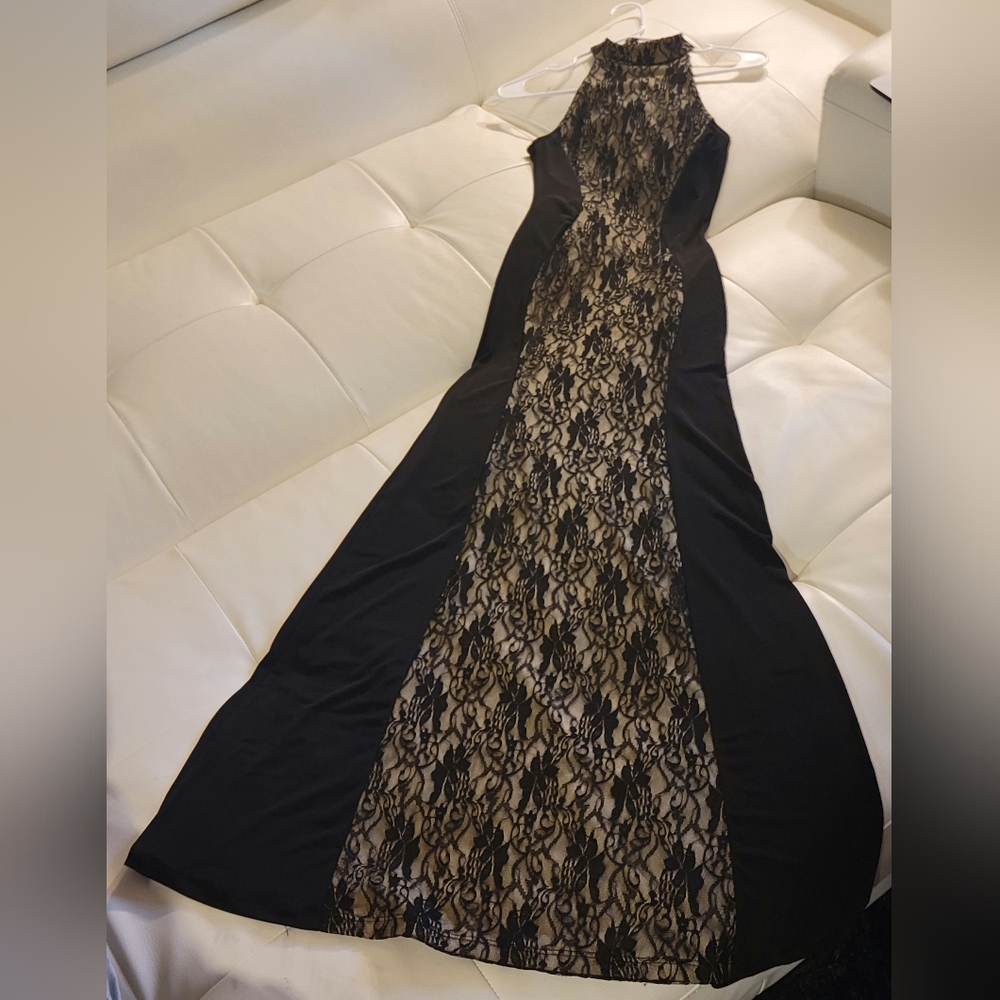 Gallery image 2 for A'GACI Black Dress w/Lace Panel