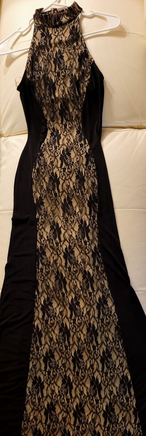 Gallery image 1 for A'GACI Sleeveless Black Dress w/Lace Panel