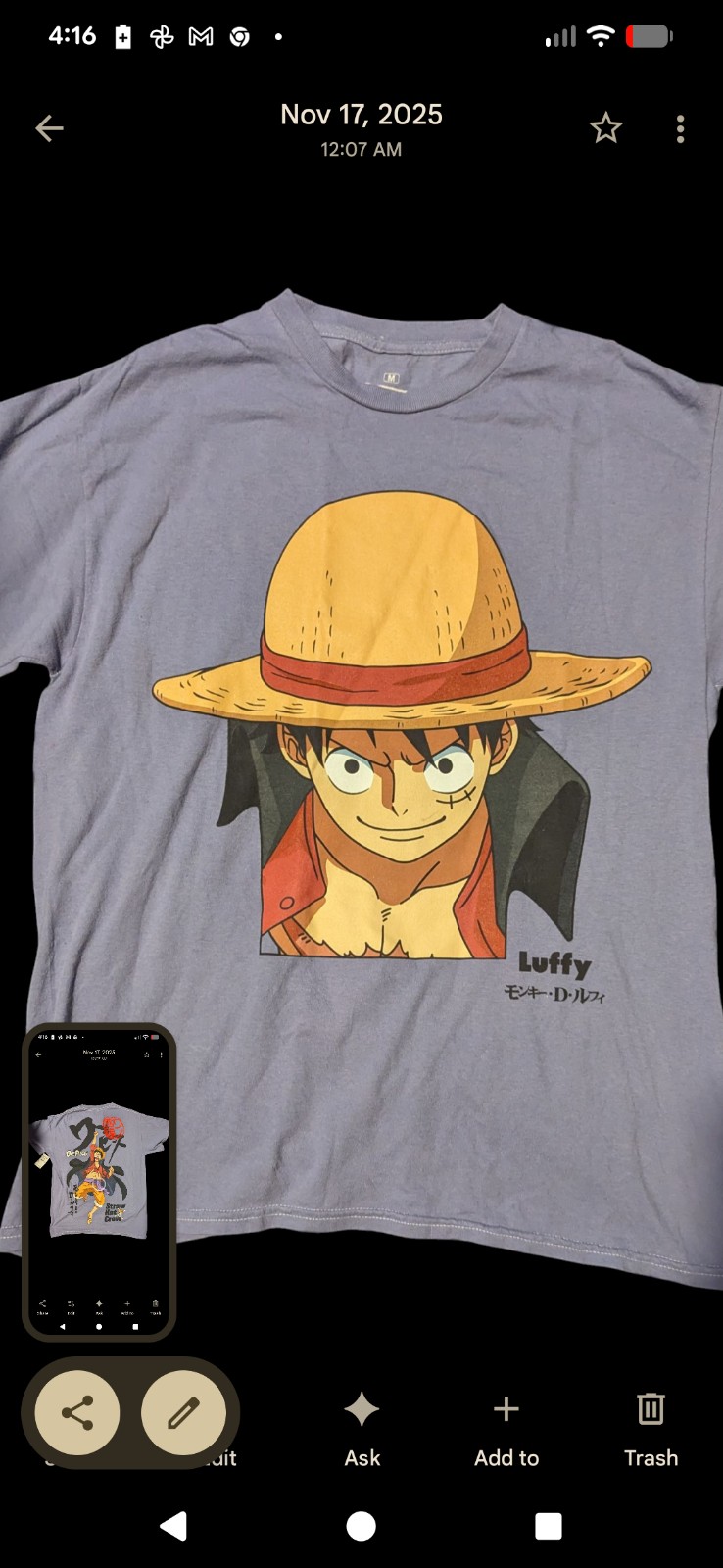 Nordstrom One Piece Luffy T-Shirt, Men's Medium