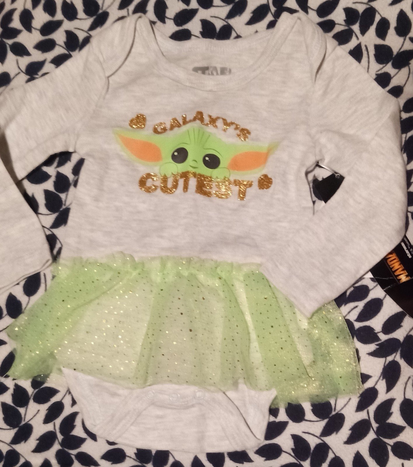 Gallery image 2 for Happy Threads Baby Yoda Onesie w/Tulle Skirt