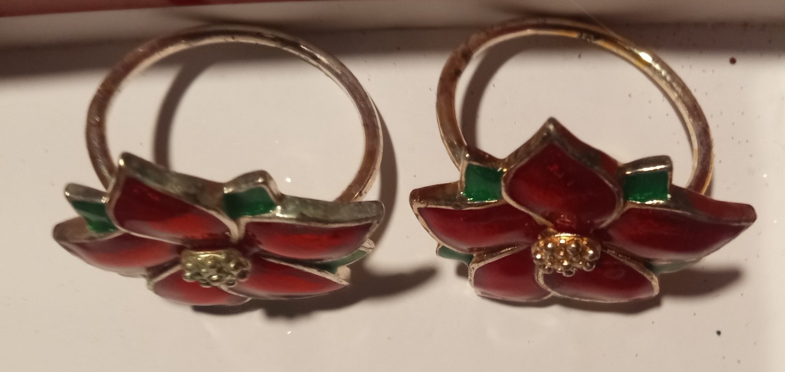 Gallery image 1 for Vintage Poinsettia Napkin Rings/Holders, Set of 2