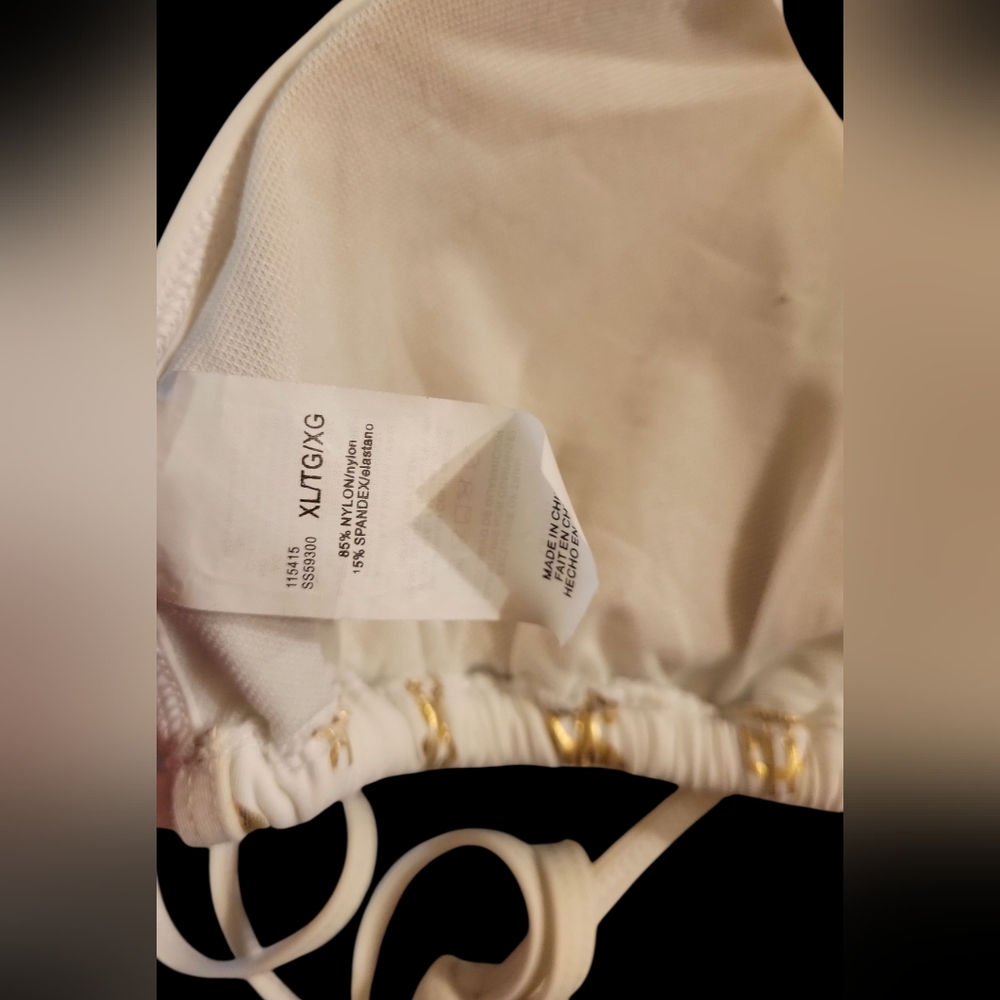 Gallery image 6 for Surf Style Juniors White Bikini w/Gold Lamé Dollar Signs $$