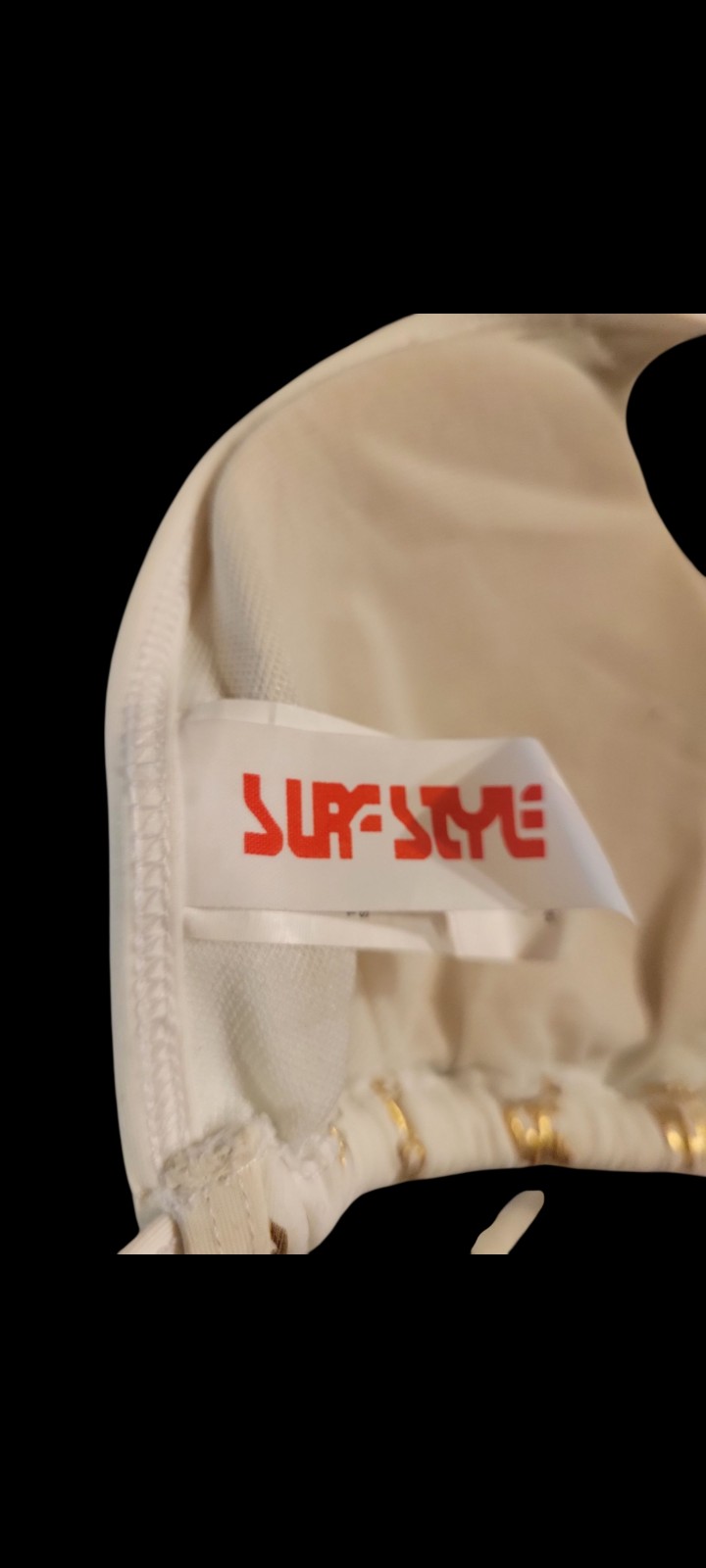 Gallery image 5 for Surf Style White Bikini w/Gold Lamé Dollar Signs, XL