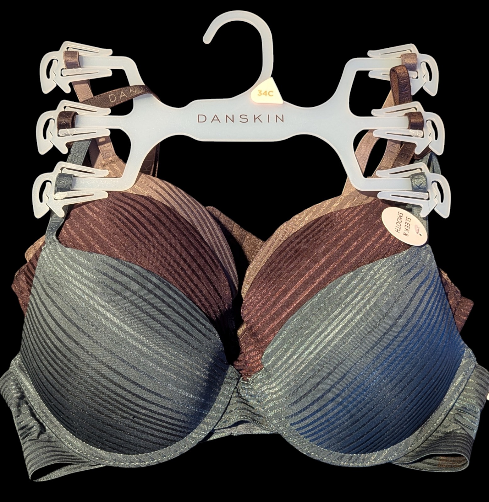 Danskin 3-Pack Sleek & Smooth Bras, 34C