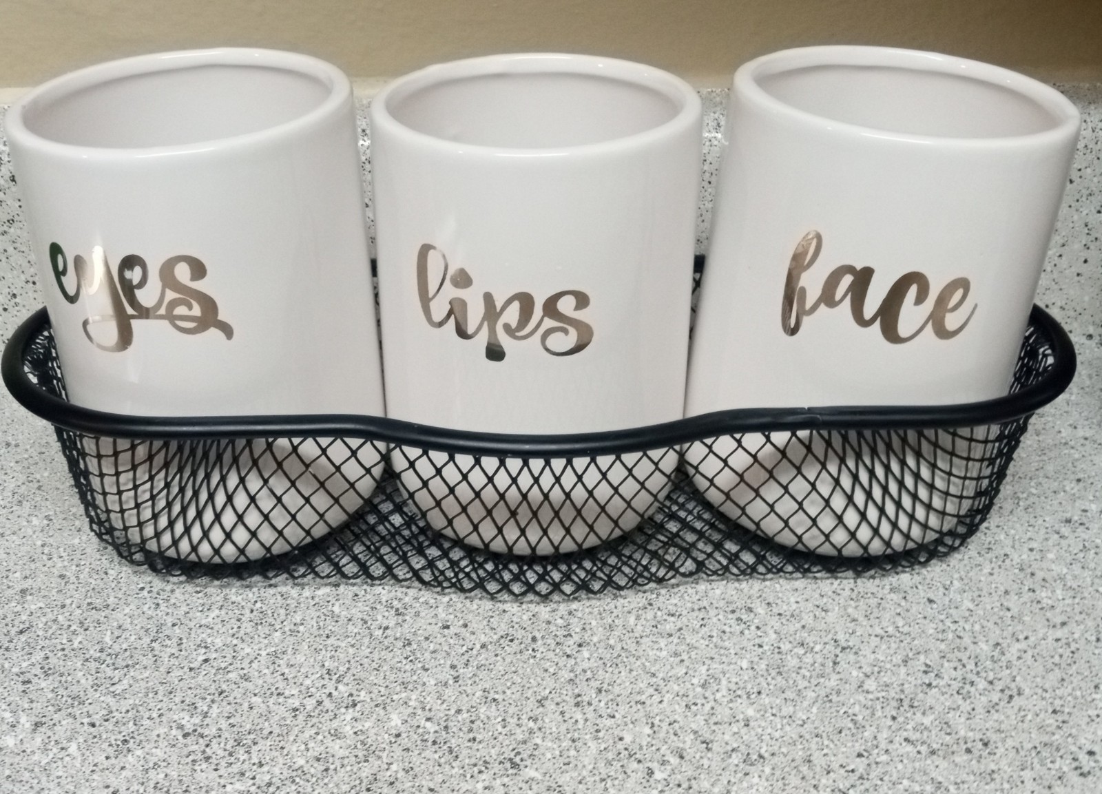 Gallery image 2 for Makeup Brush Organizer, Trio of Brush Cups w/Basket