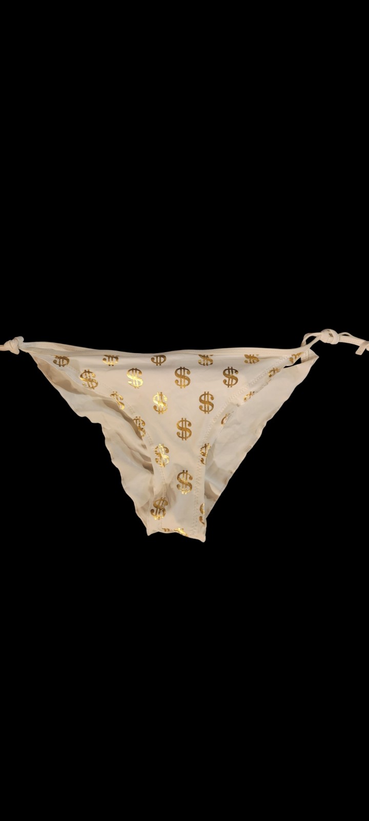Gallery image 2 for Surf Style White Bikini w/Gold Lamé Dollar Signs, XL