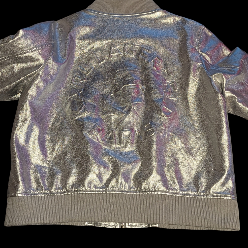 Gallery image 2 for Karl Lagerfeld Metallic Silver Bomber Jacket