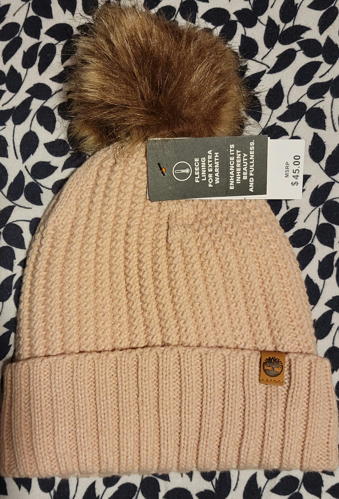 Timberland Fleece-Lined Knit Beanie w/Pom-Pom