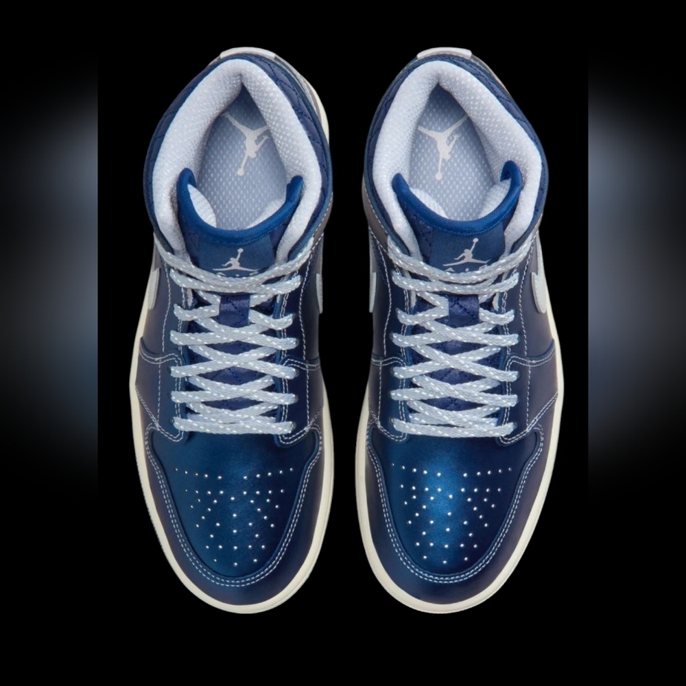 Gallery image 3 for Air Jordan 1 Mid SE Metallic Blue Quilted Sneakers