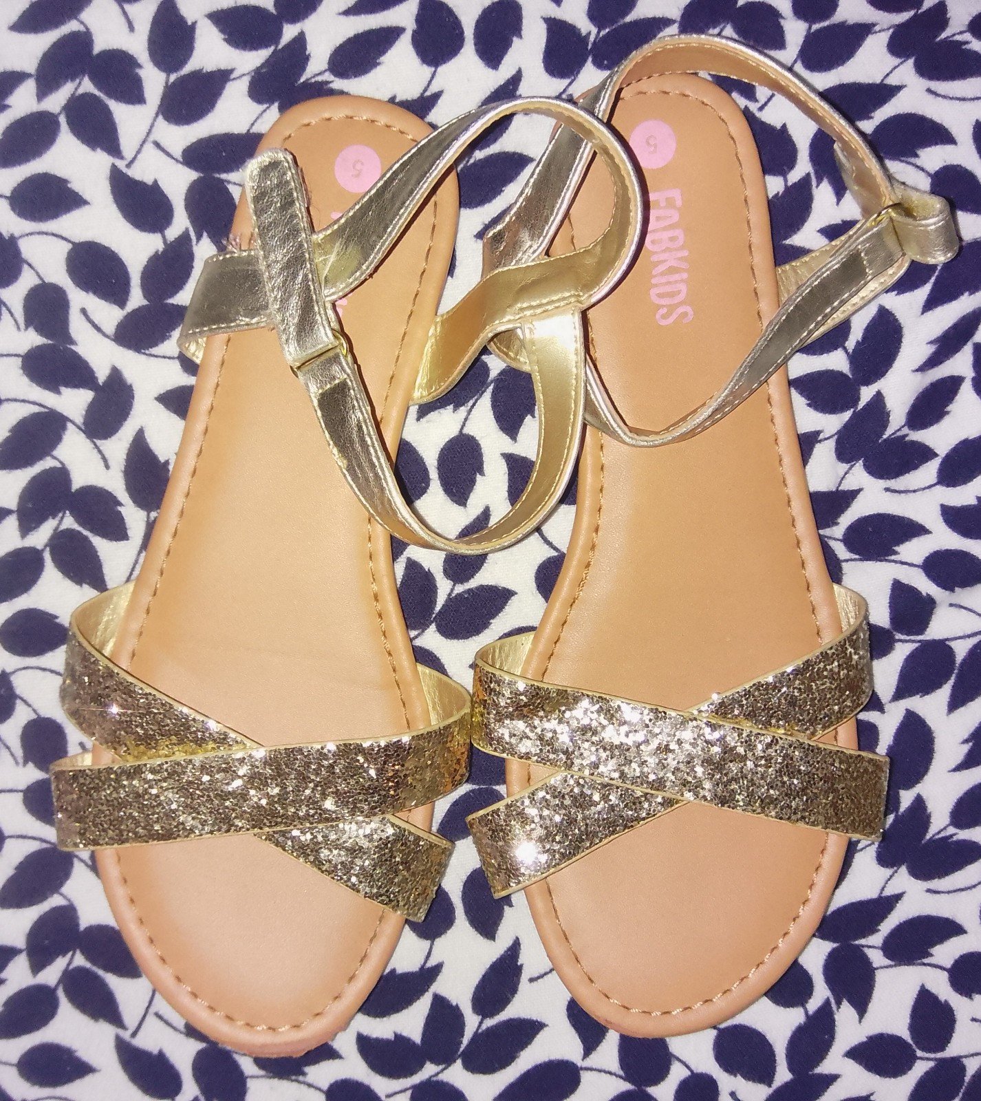FABKIDS Glitter Sandals, Size 5