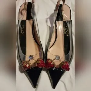 Gallery image 1 for Gucci Eleanor Strawberry Plexi Slingbacks, 36.5