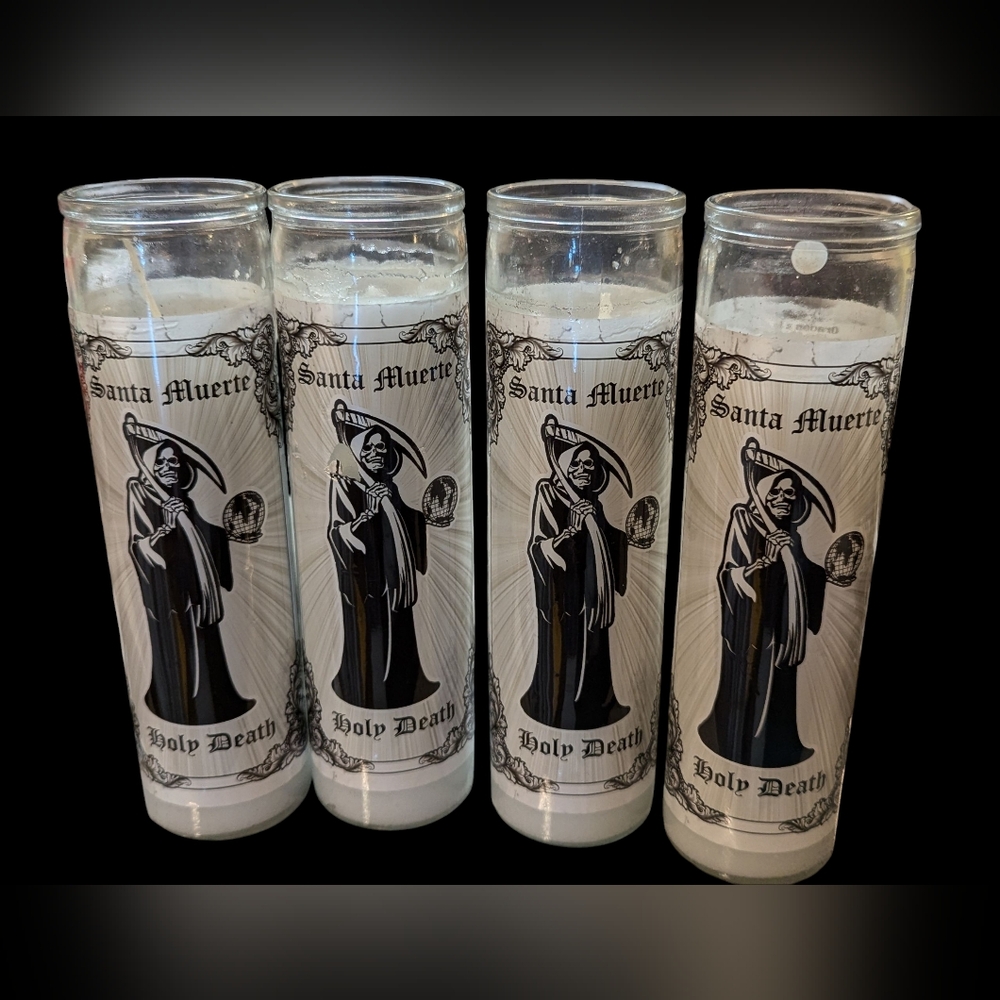Santa Muerte Set of 4 Ritual Candles- Halloween Decor