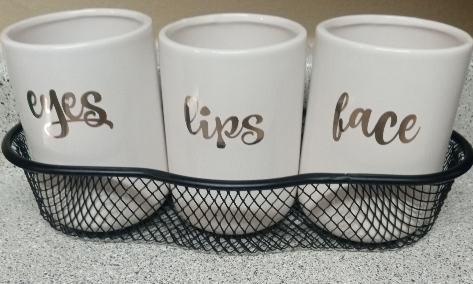 Makeup Brush Organizer, Trio of Brush Cups w/Basket