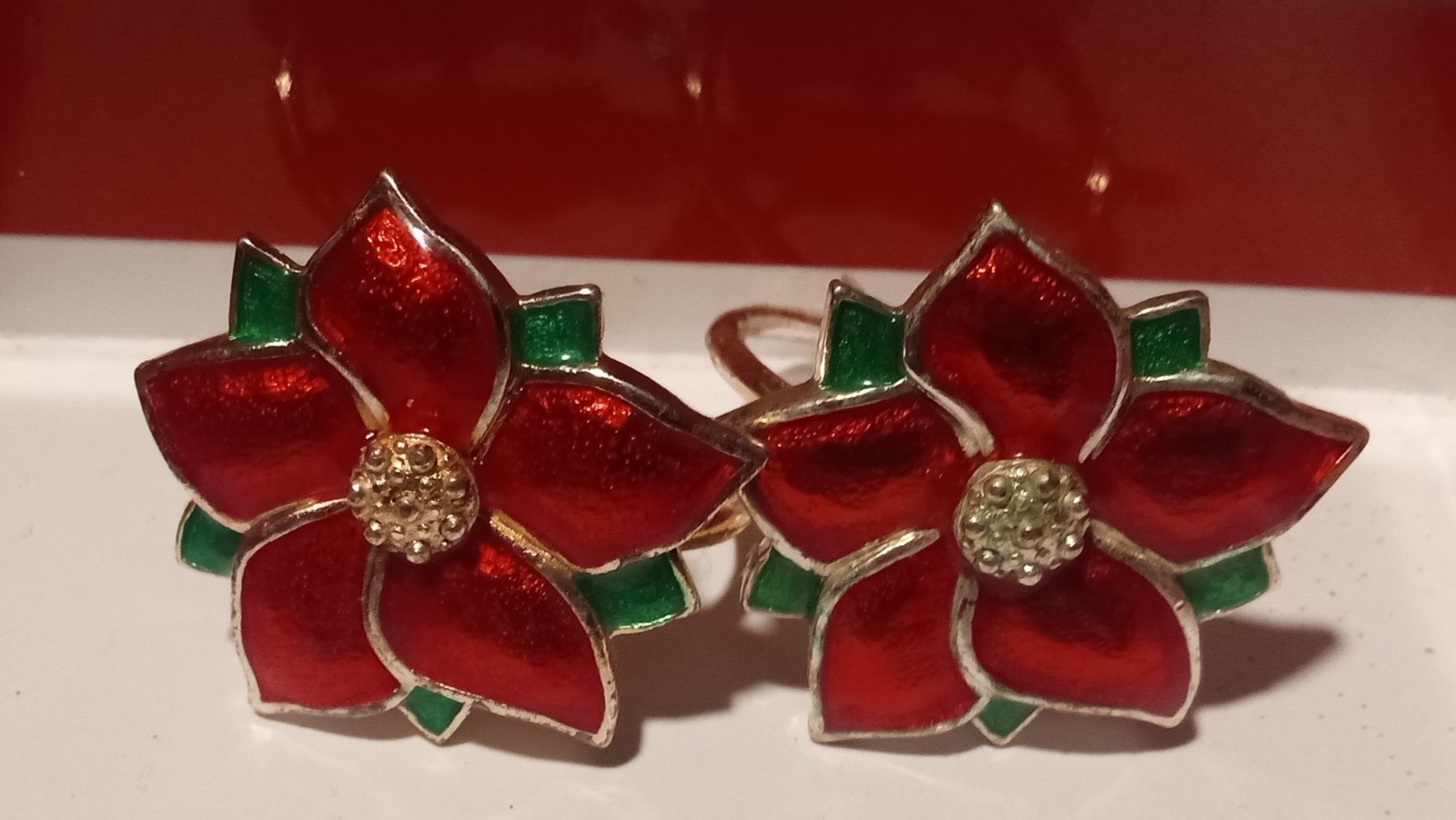 Vintage Poinsettia Napkin Rings/Holders, Set of 2