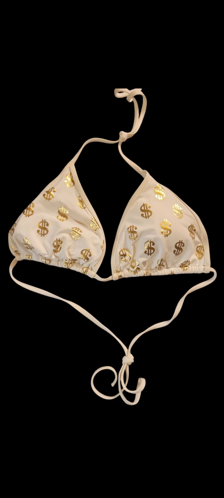 Gallery image 1 for Surf Style White Bikini w/Gold Lamé Dollar Signs, XL